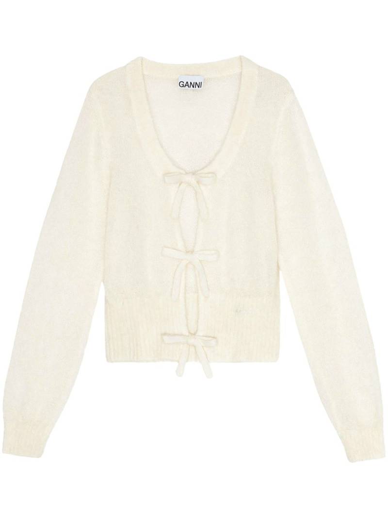 GANNI bow detailing long sleeve cardigan - Neutrals von GANNI