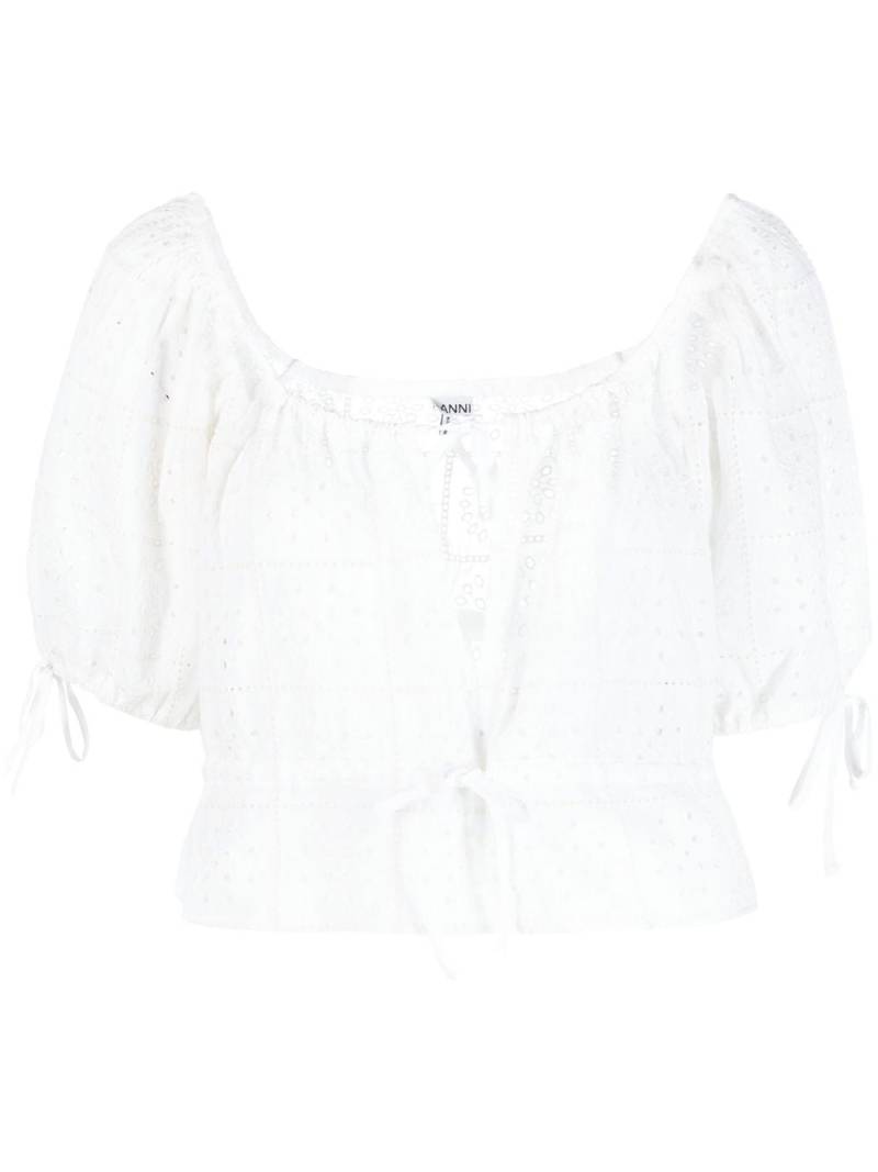 GANNI broderie anglaise organic cotton top - White von GANNI