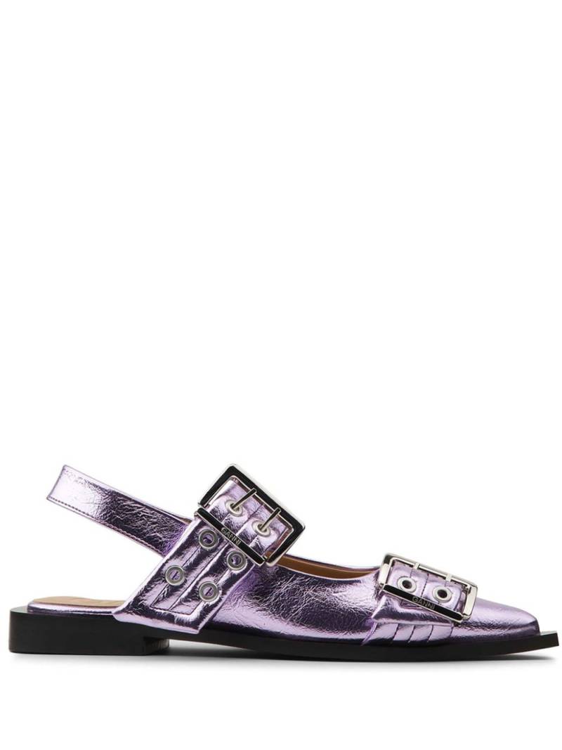 GANNI buckle-detail metallic ballet flats - Purple von GANNI