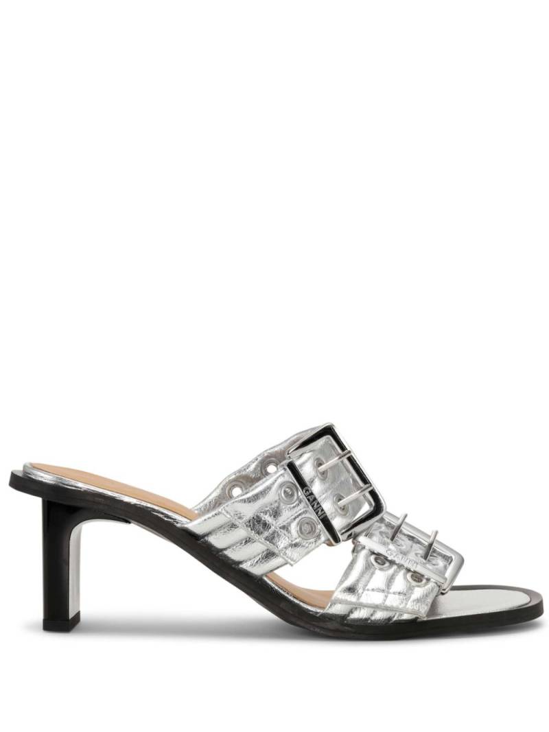 GANNI buckled leather mules - Silver von GANNI