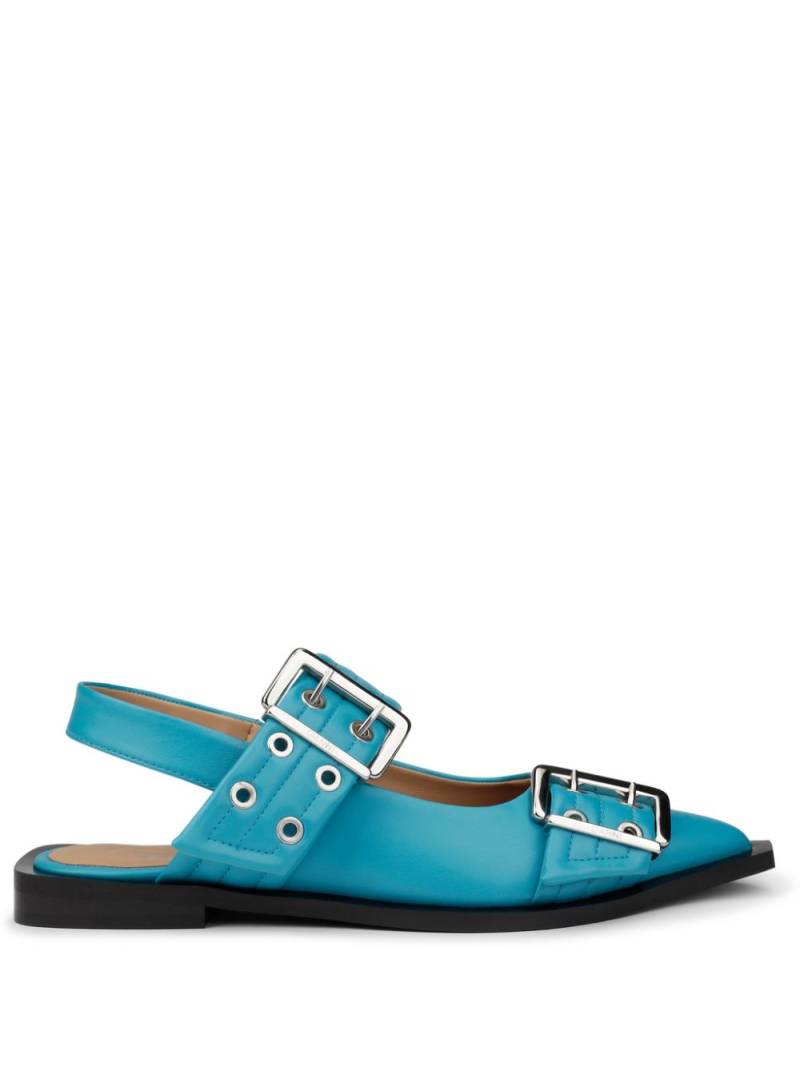 GANNI buckled-strap slingback ballerina shoes - Blue von GANNI