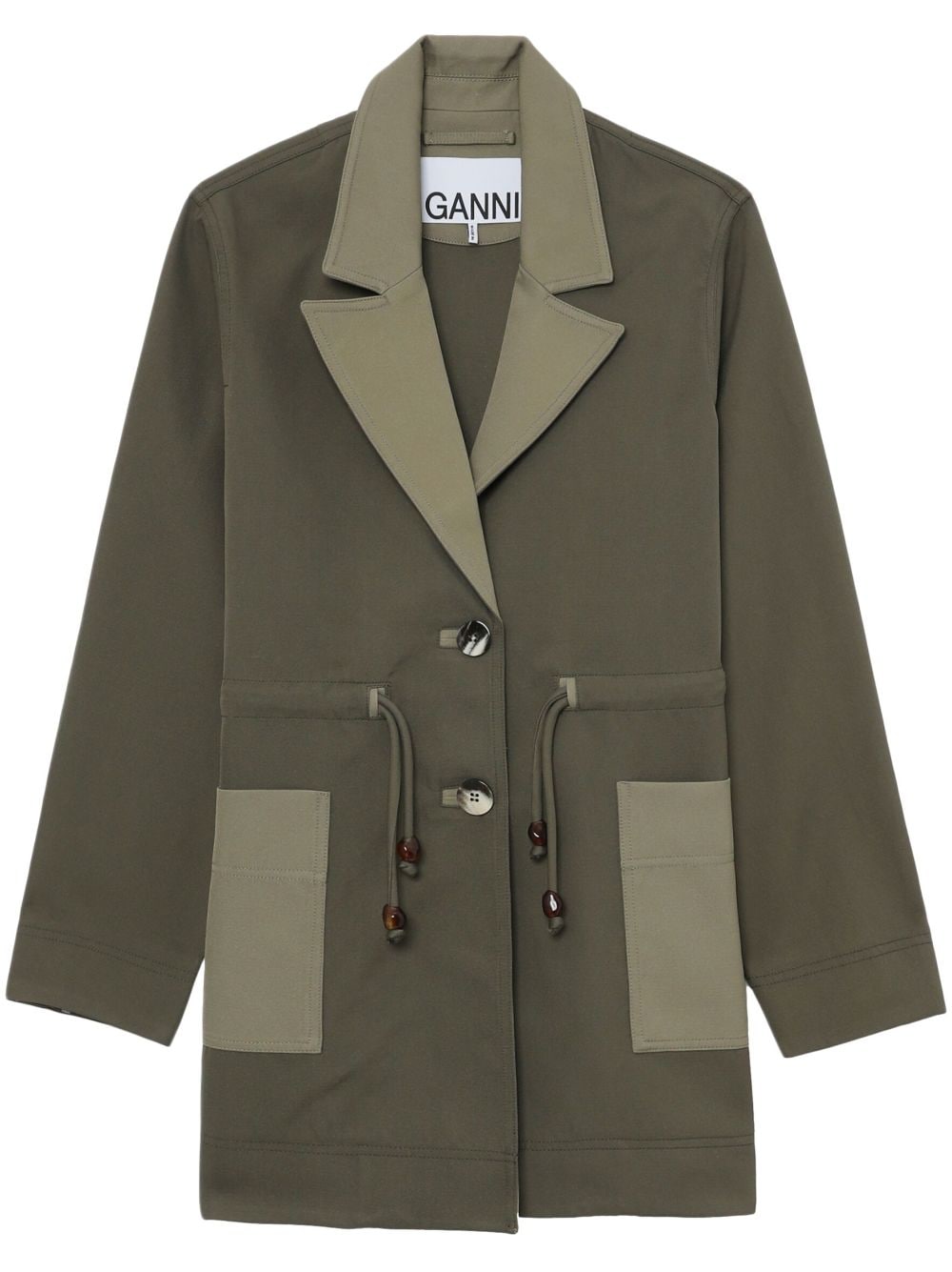 GANNI button-down drawstring twill jacket - Green von GANNI