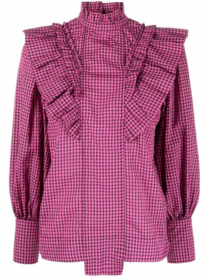 GANNI check-pattern long-sleeve blouse - Pink von GANNI