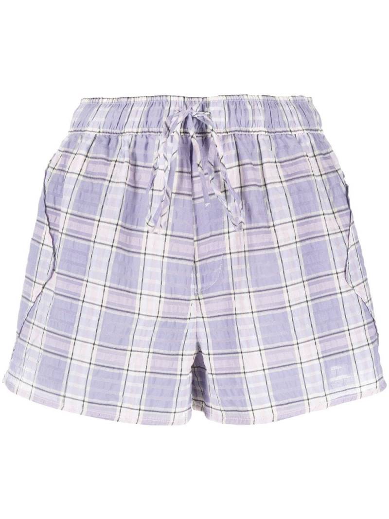 GANNI check-print seersucker shorts - Purple von GANNI