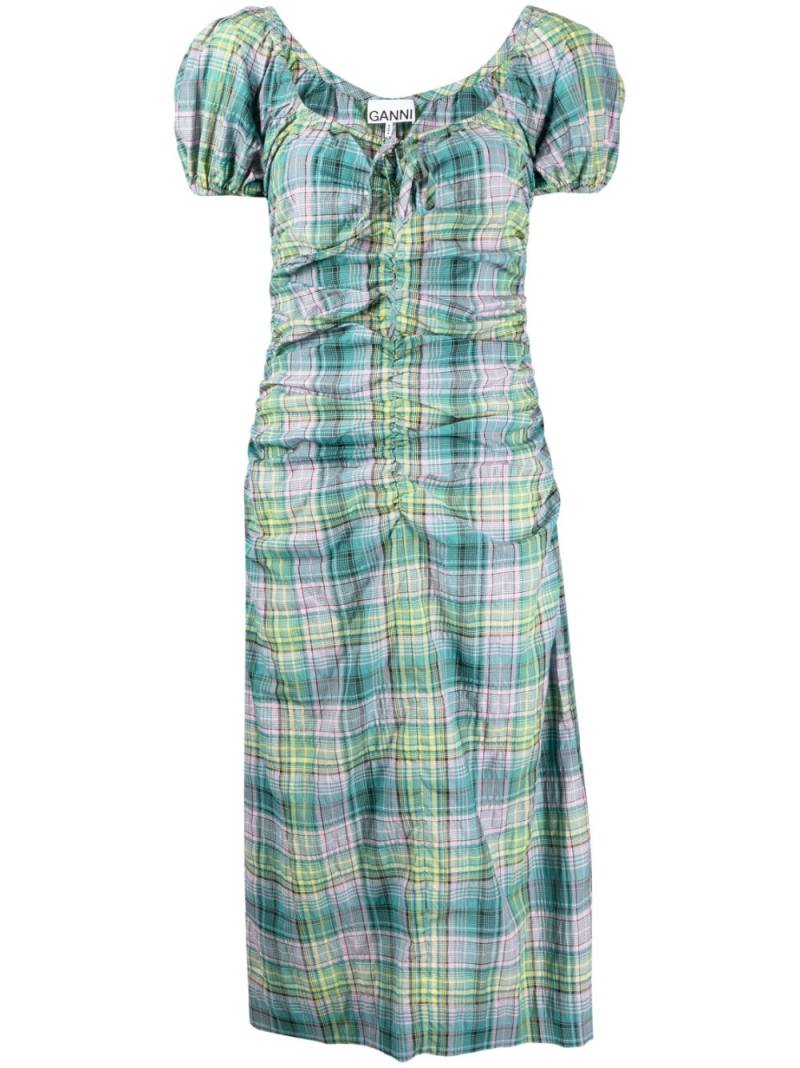 GANNI checked seersucker midi dress - Green von GANNI