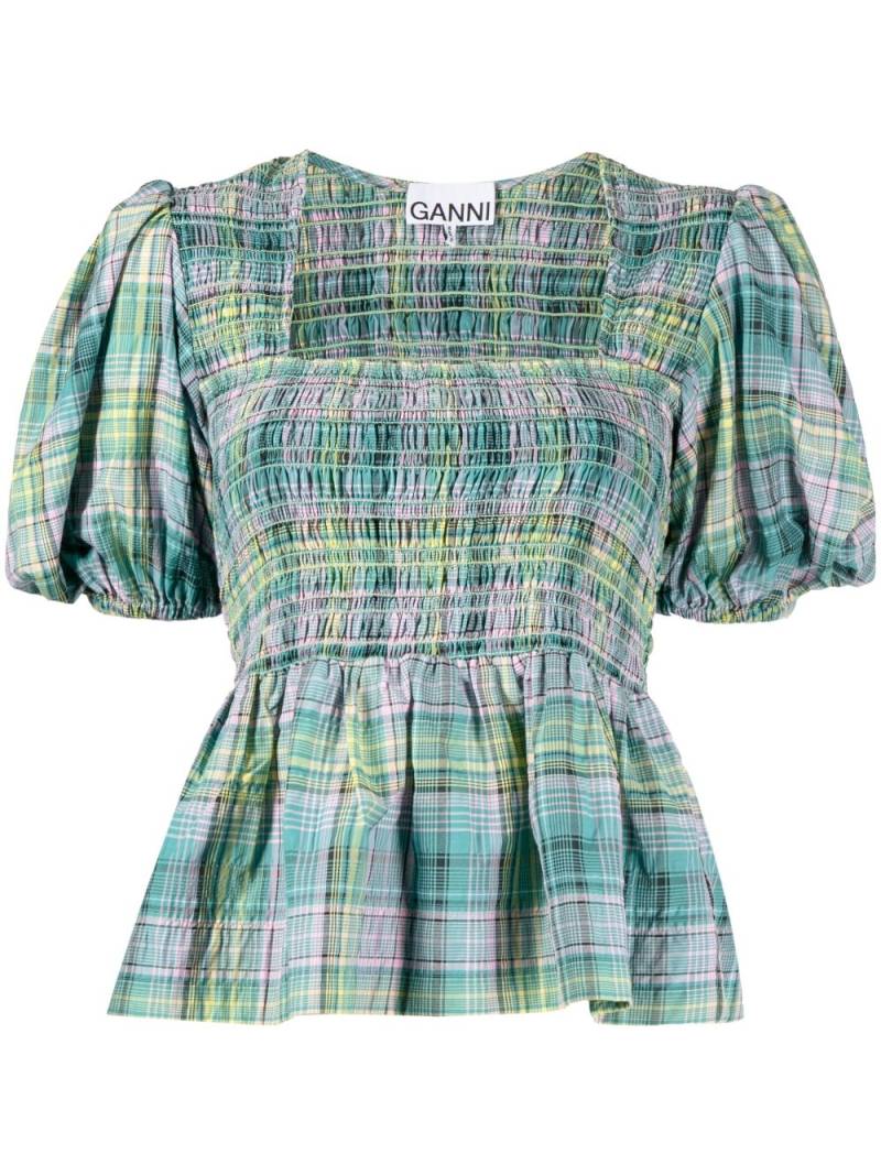 GANNI checked shirred blouse - Green von GANNI