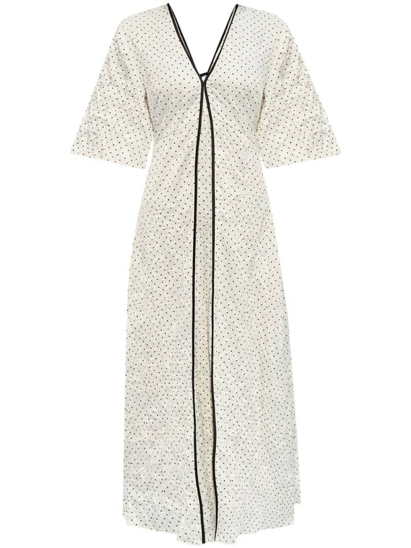 GANNI crinkle-texture polka dot midi dress - White von GANNI