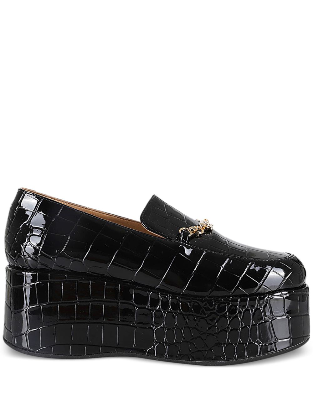 GANNI crocodile-embossed leather loafers - Black von GANNI