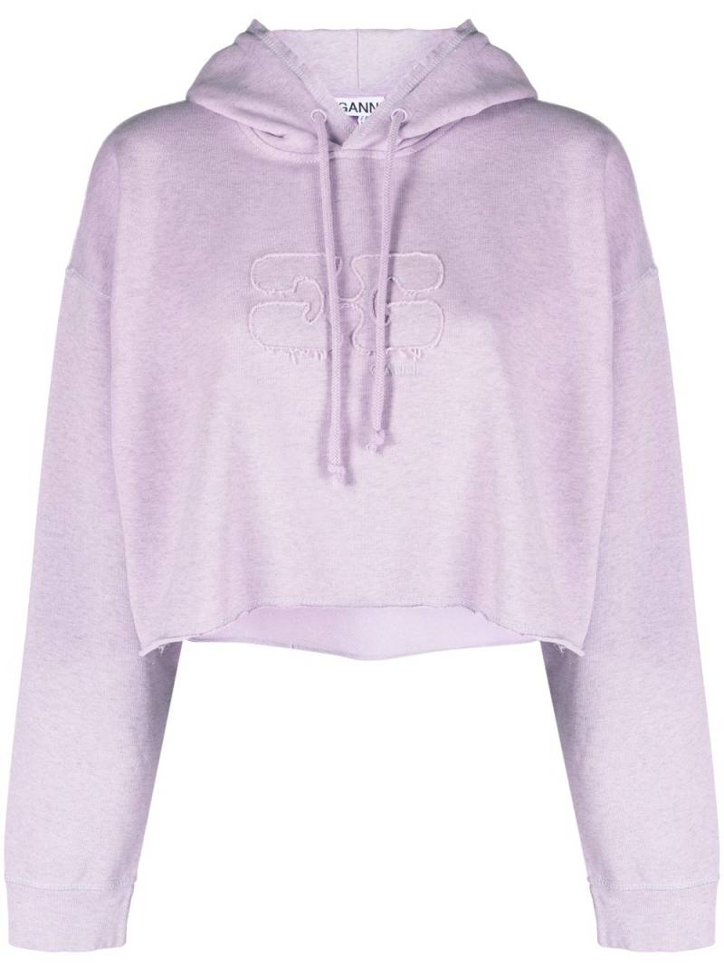 GANNI cropped organic cotton hoodie - Purple von GANNI