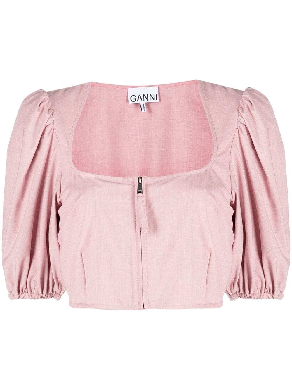 GANNI cropped puff-sleeve blouse - Pink von GANNI
