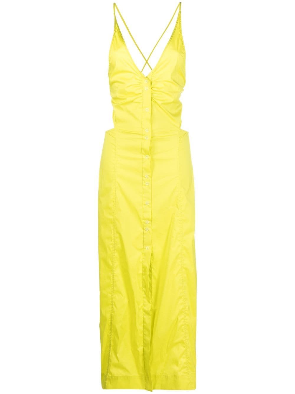 GANNI crossover-strap button-fastening dress - Yellow von GANNI