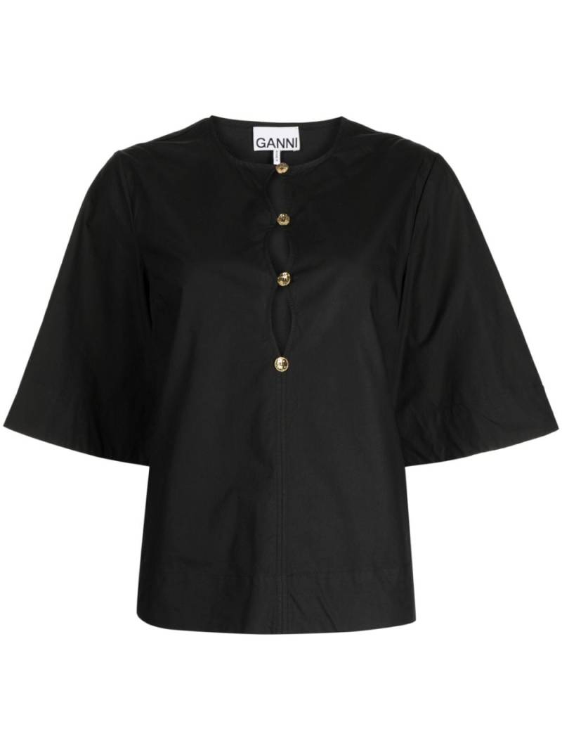 GANNI cut-out poplin blouse - Black von GANNI