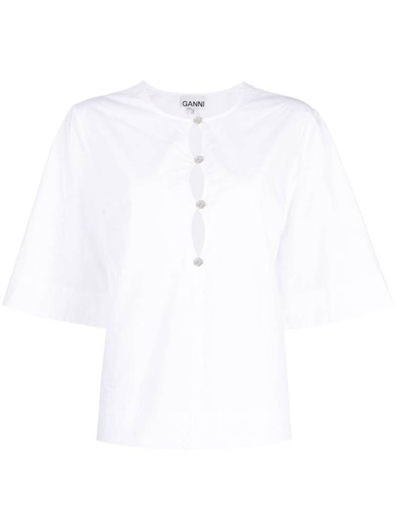 GANNI cut-out poplin blouse - White von GANNI