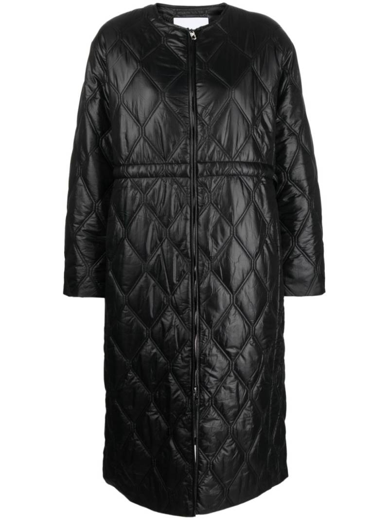 GANNI diamond-quilted zip-up raincoat - Black von GANNI