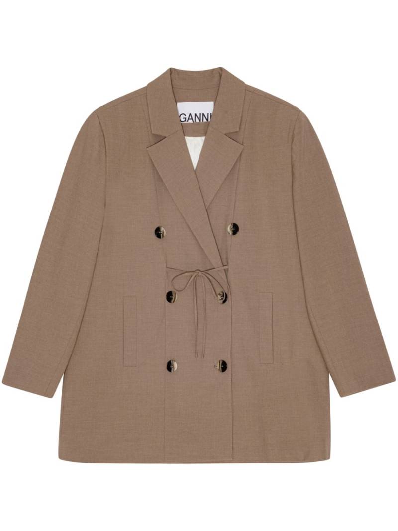 GANNI double-breasted tie-fastening coat - Brown von GANNI