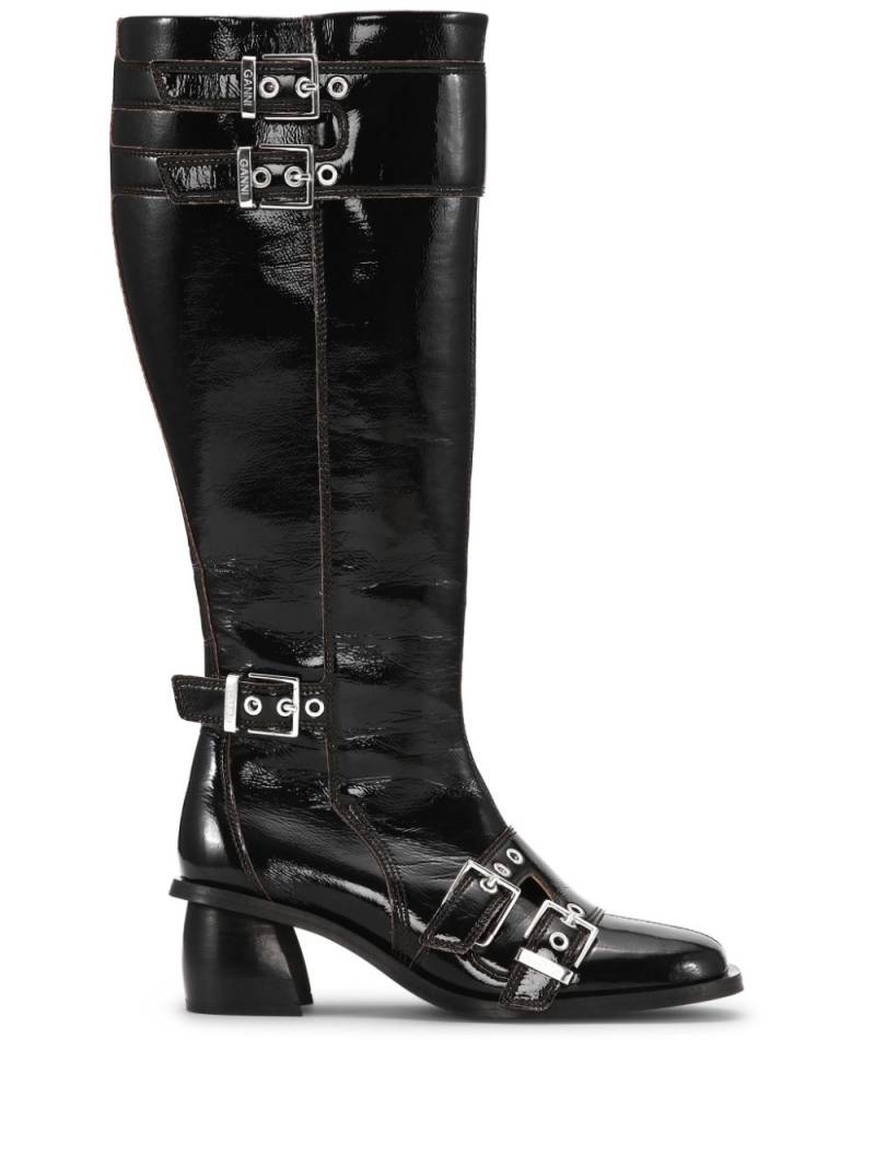 GANNI double-buckle knee-high boots - Black von GANNI