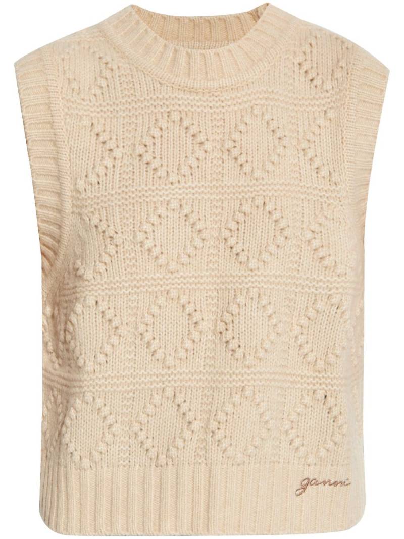 GANNI embroidered-logo knitted vest - Neutrals von GANNI