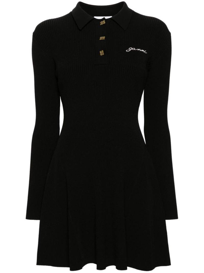 GANNI embroidered-logo ribbed mini dress - Black von GANNI