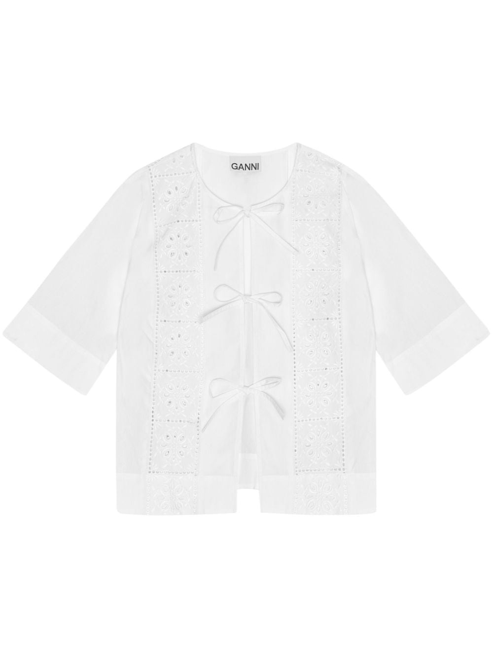 GANNI embroidered tie blouse - White von GANNI