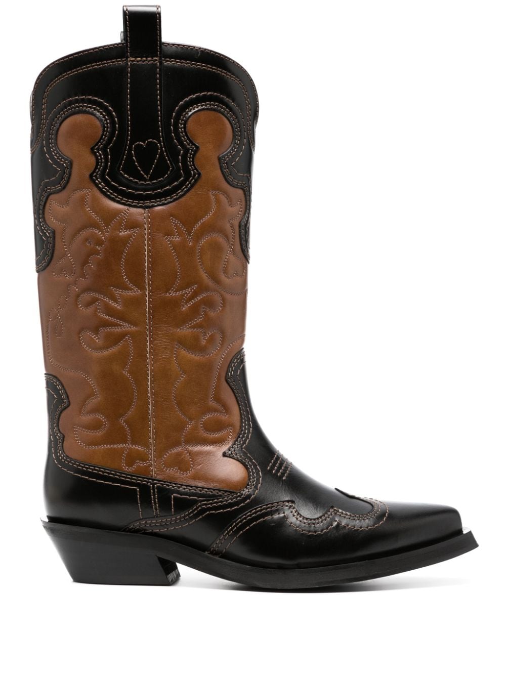 GANNI embroidered two-tone leather boots - Brown von GANNI