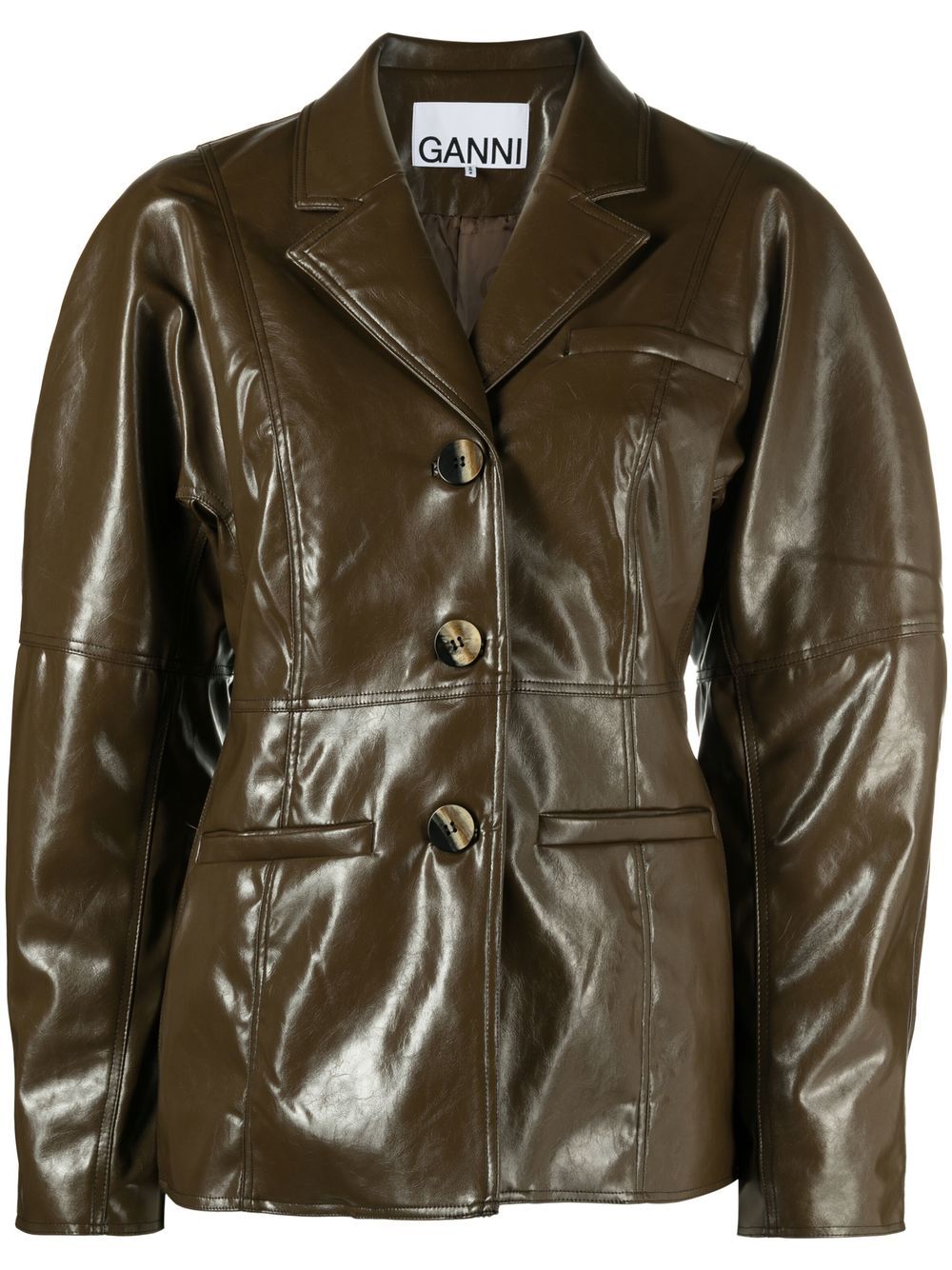 GANNI faux-leather single-breasted jacket - Brown von GANNI