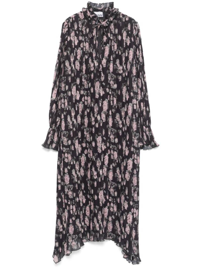 GANNI flora-printed georgette dress - Black von GANNI