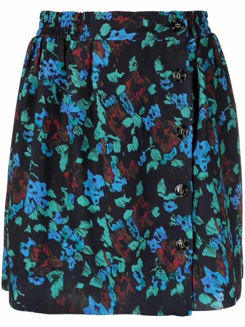 GANNI floral-print buttoned skirt - Black von GANNI