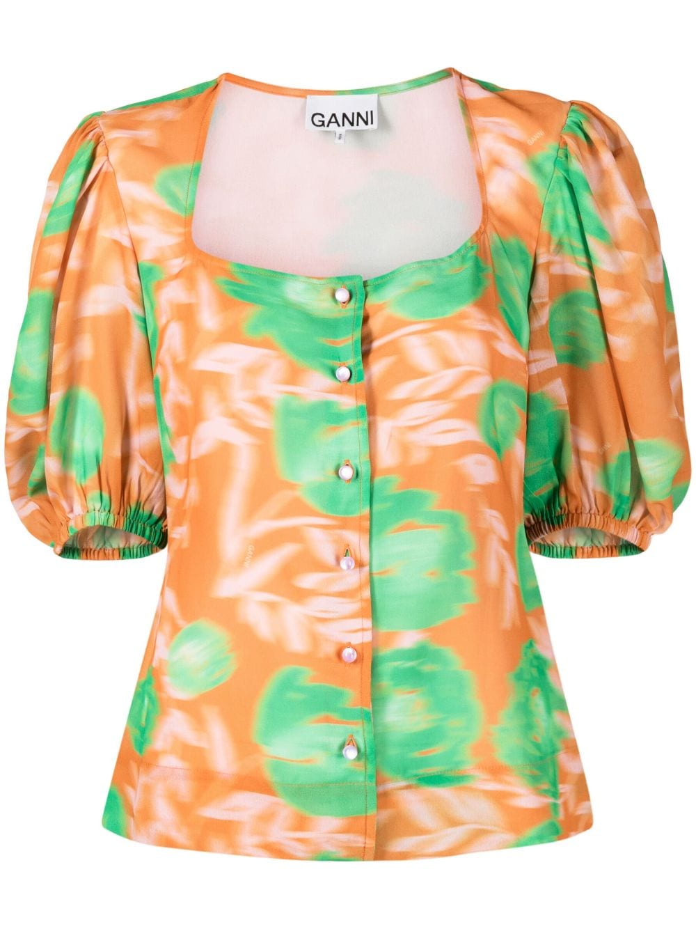 GANNI floral-print crepe blouse - Orange von GANNI