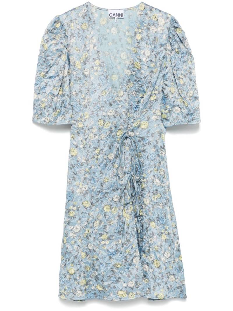 GANNI floral-print crinkled mini dress - Blue von GANNI