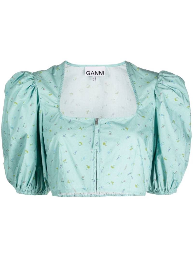 GANNI floral-print cropped blouse - Green von GANNI