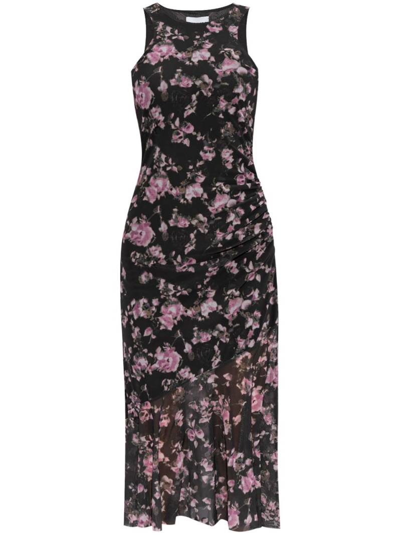 GANNI floral-print mesh midi dress - Black von GANNI