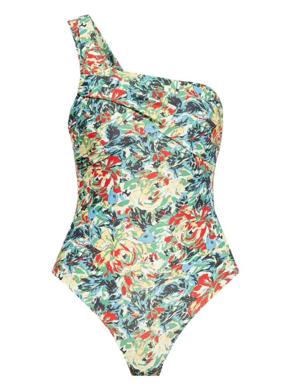GANNI floral-print one-shoulder swimsuit - Blue von GANNI