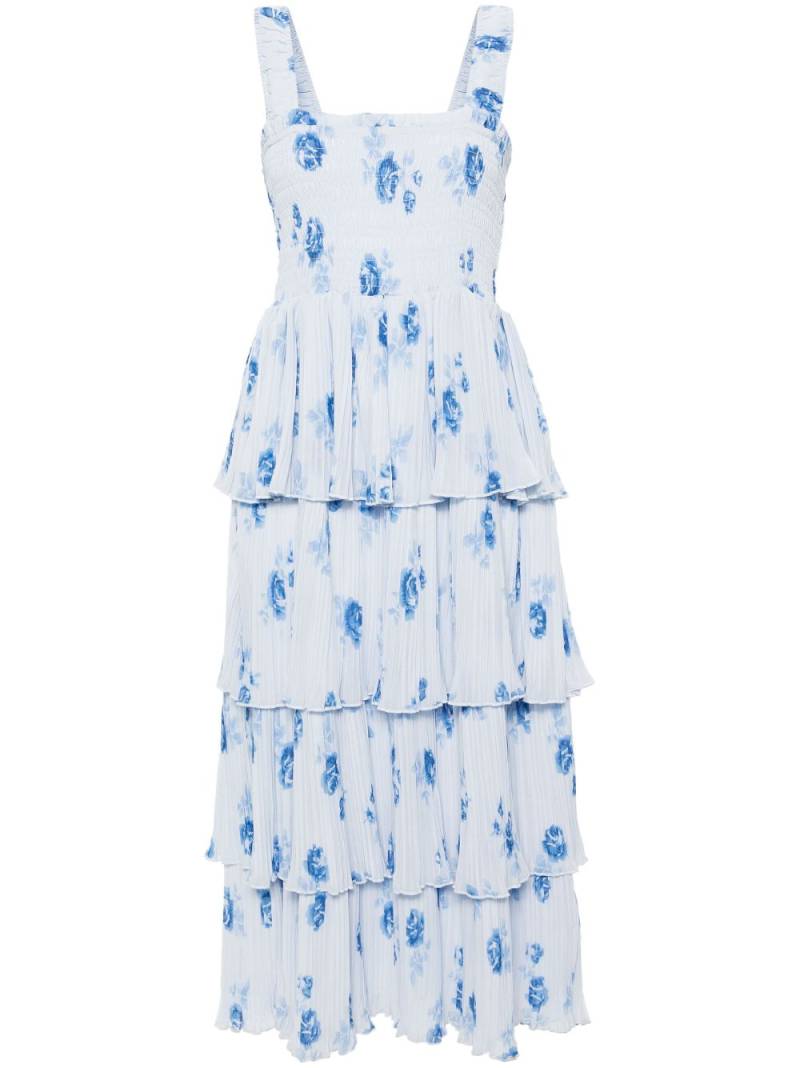 GANNI floral-print plissé midi dress - Blue von GANNI