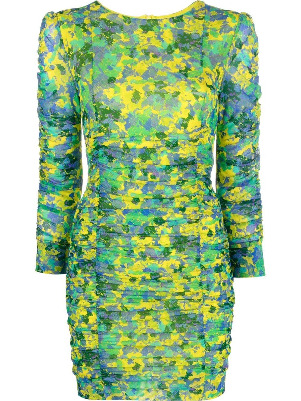 GANNI floral-print ruched mesh dress - Green von GANNI