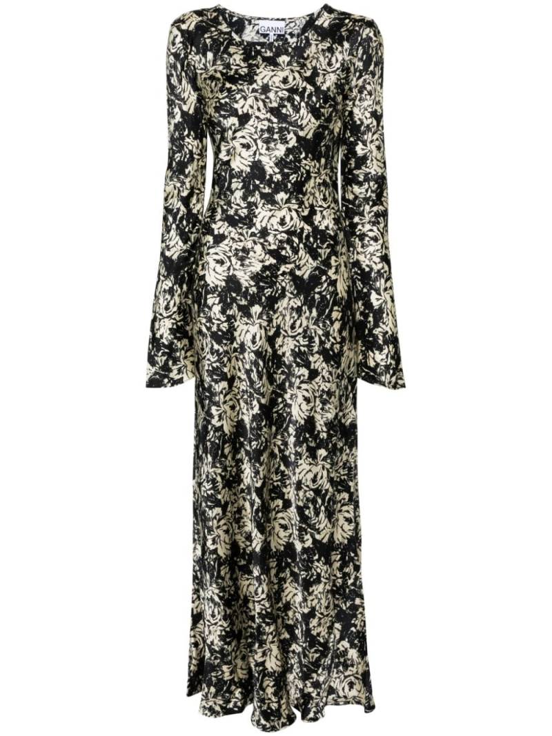 GANNI floral-print satin maxi dress - Black von GANNI