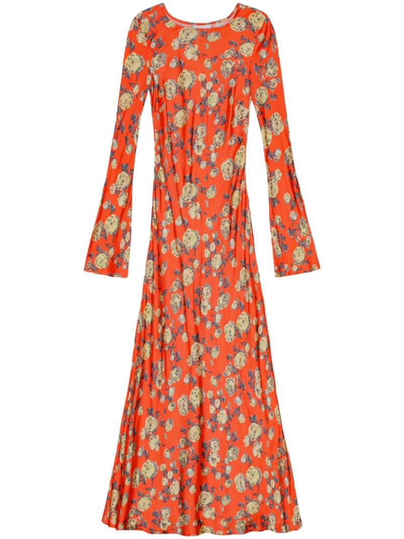 GANNI floral-print satin maxi dress - Orange von GANNI