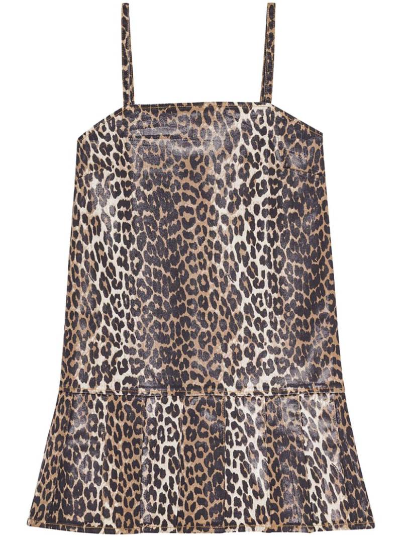 GANNI foiled-finish printed mini dress - Brown von GANNI