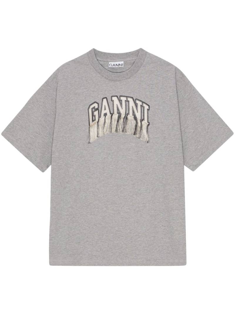 GANNI fringed logo appliqué t-shirt - Grey von GANNI