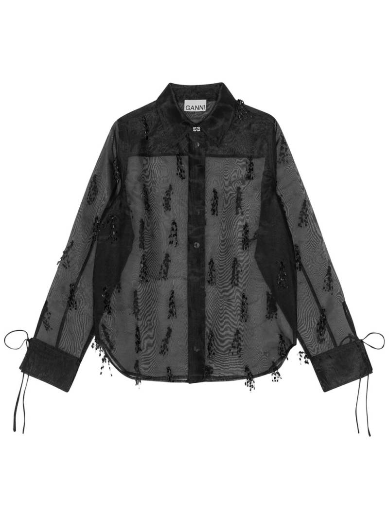 GANNI fringed organza shirt - Black von GANNI