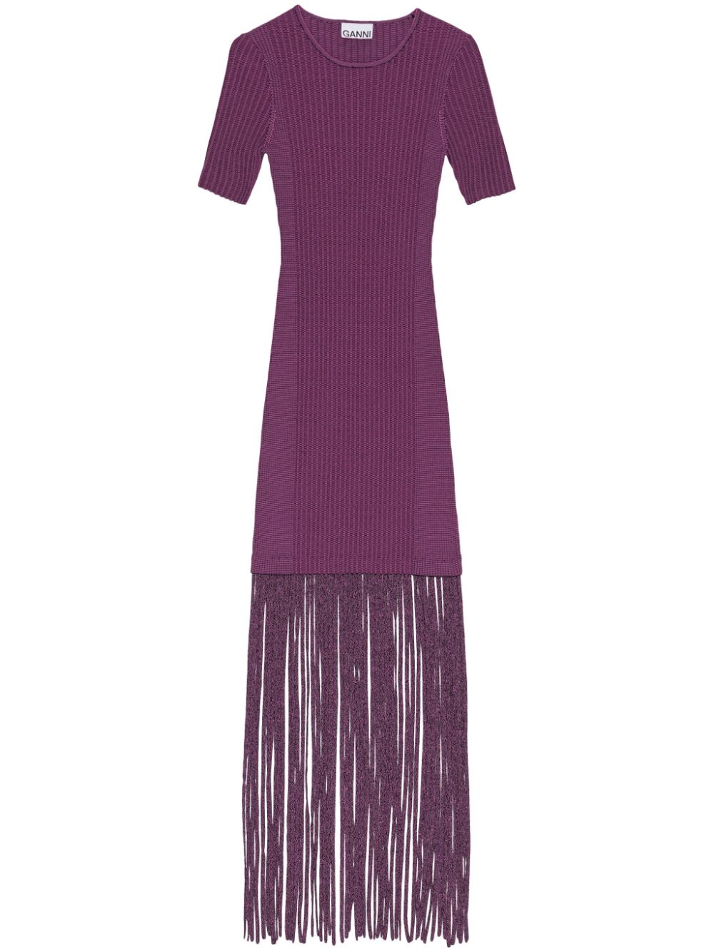 GANNI fringed ribbed-knit dress - Purple von GANNI