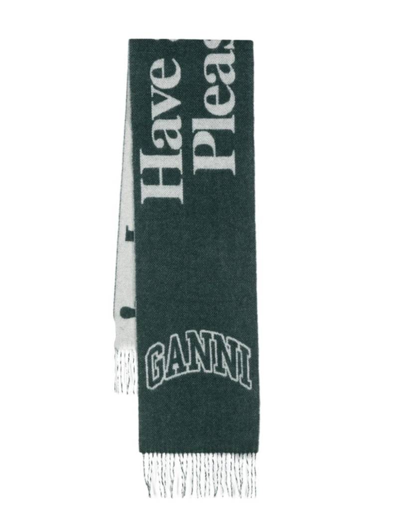 GANNI fringed wool scarf - Green von GANNI