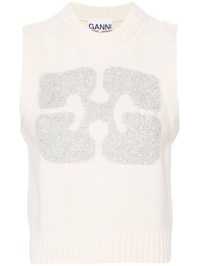 GANNI glittery-logo sleeveless vest - White von GANNI