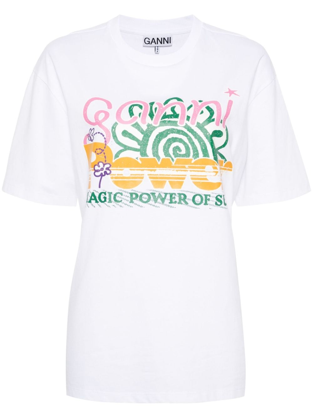 GANNI graphic-print organic-cotton blend T-shirt - White von GANNI