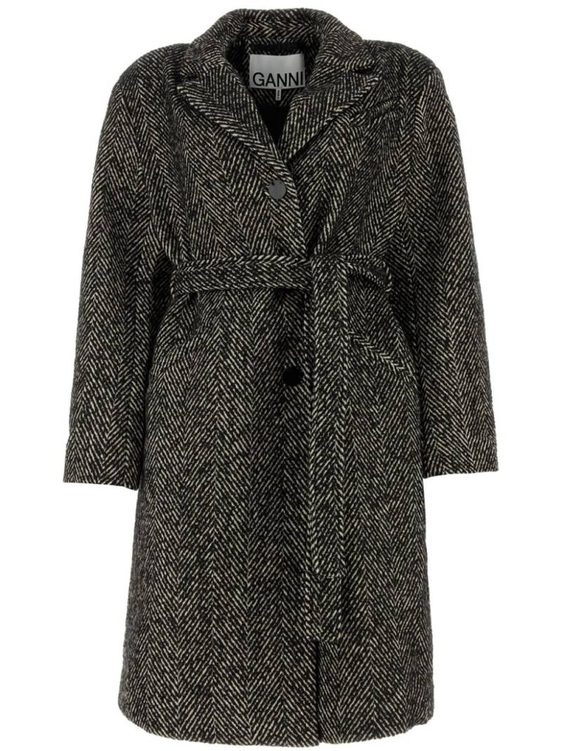 GANNI herringbone-pattern coat - Black von GANNI