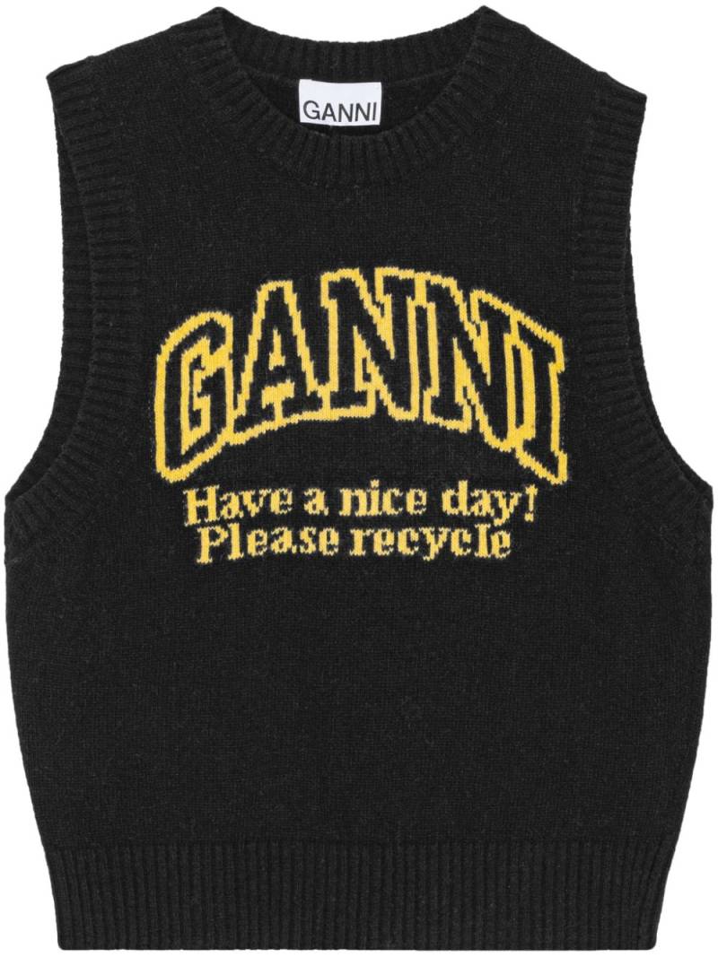 GANNI intarsia-knit logo crew-neck vest - Black von GANNI