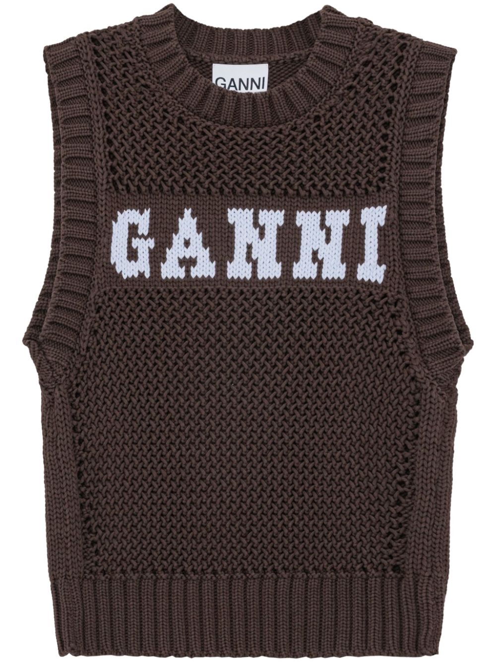 GANNI intarsia-knit logo organic-cotton blend vest - Brown von GANNI