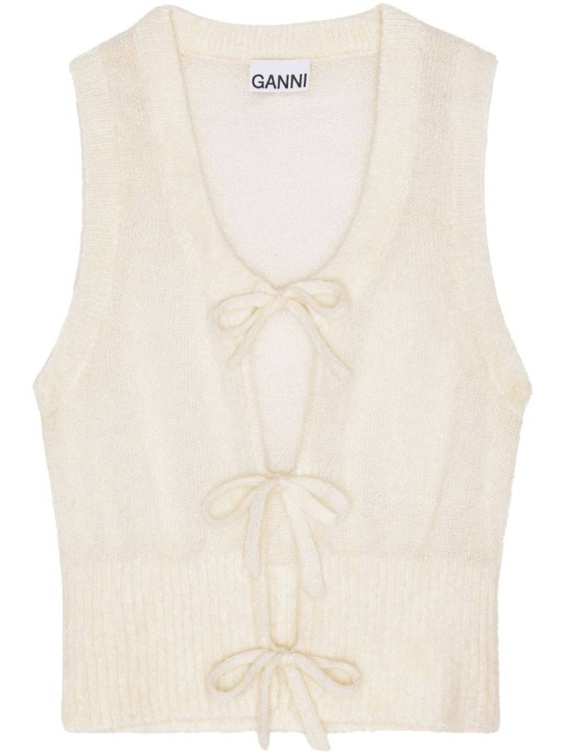 GANNI knitted tie string vest - White von GANNI