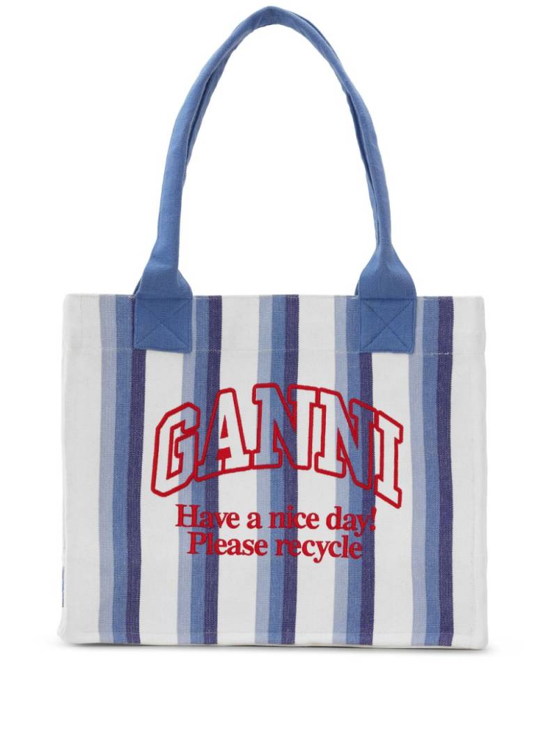 GANNI large striped canvas tote bag - Blue von GANNI