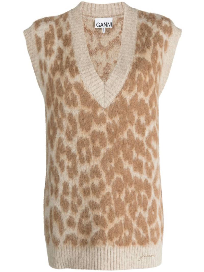 GANNI leopard-jacquard vest - Neutrals von GANNI