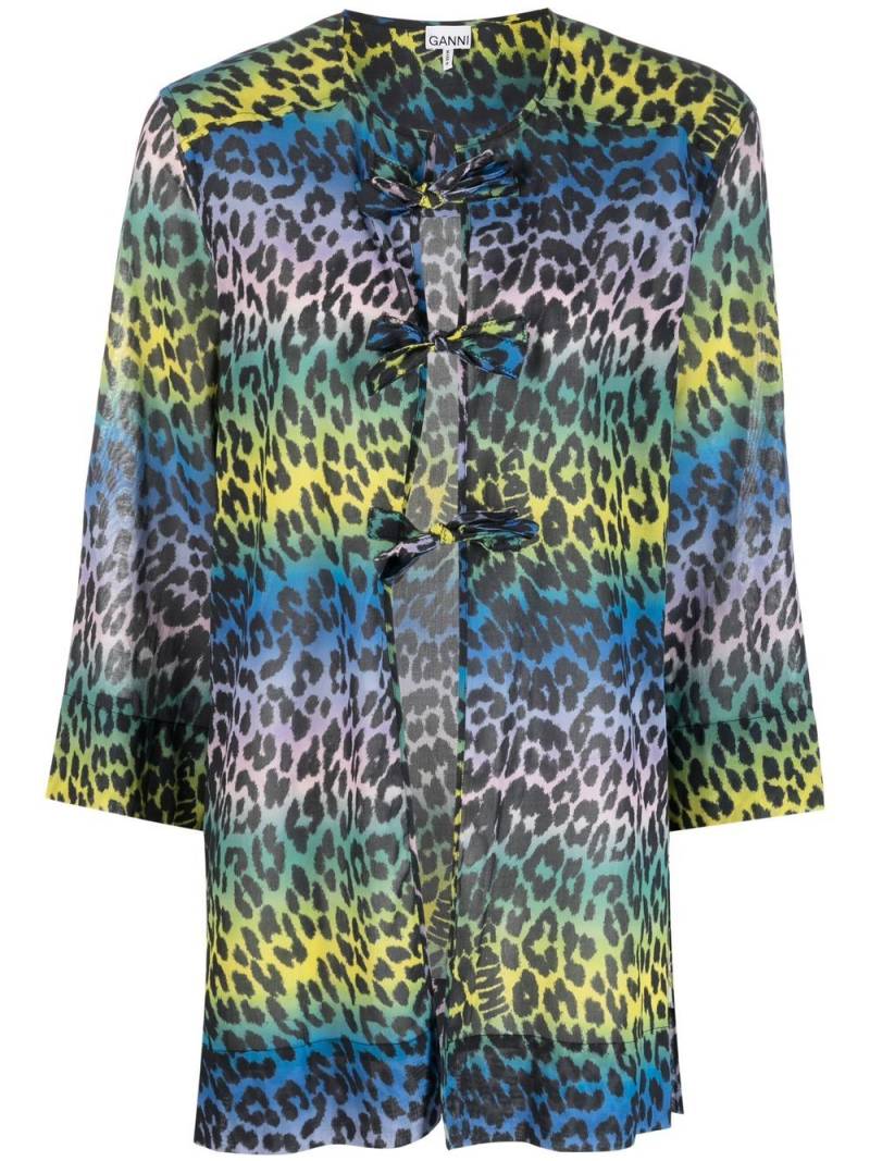 GANNI leopard-print cotton blouse - Blue von GANNI